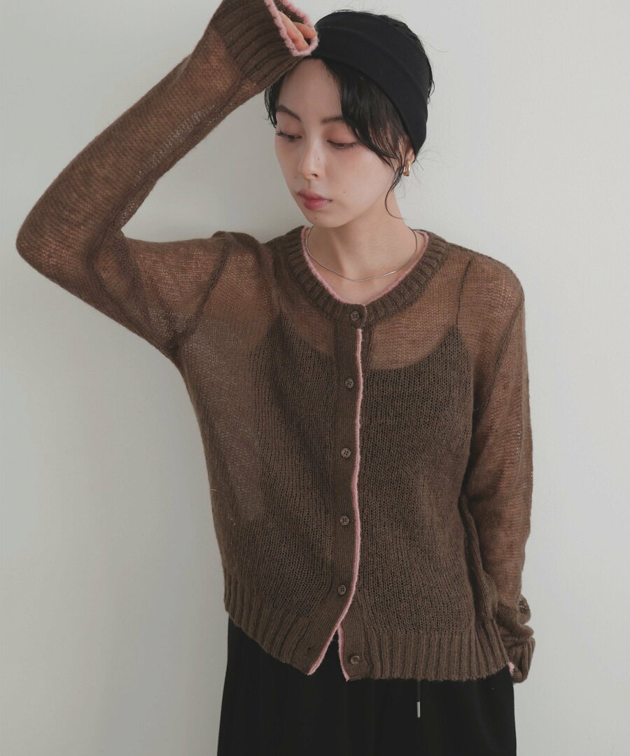 【SALE/35%OFF】LIAN シアーバイカラーカーディガン リアン トップス カーディガン グレー ブラウン ホワイト - メイン画像 10