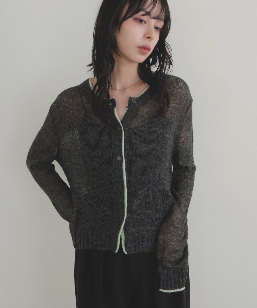 【SALE/35%OFF】LIAN シアーバイカラーカーディガン リアン トップス カーディガン グレー ブラウン ホワイト - メイン画像 7