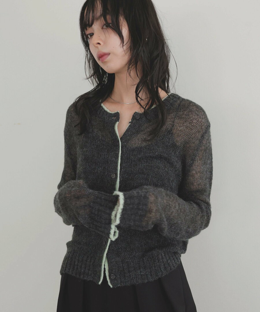 【SALE/35%OFF】LIAN シアーバイカラーカーディガン リアン トップス カーディガン グレー ブラウン ホワイト - メイン画像 15