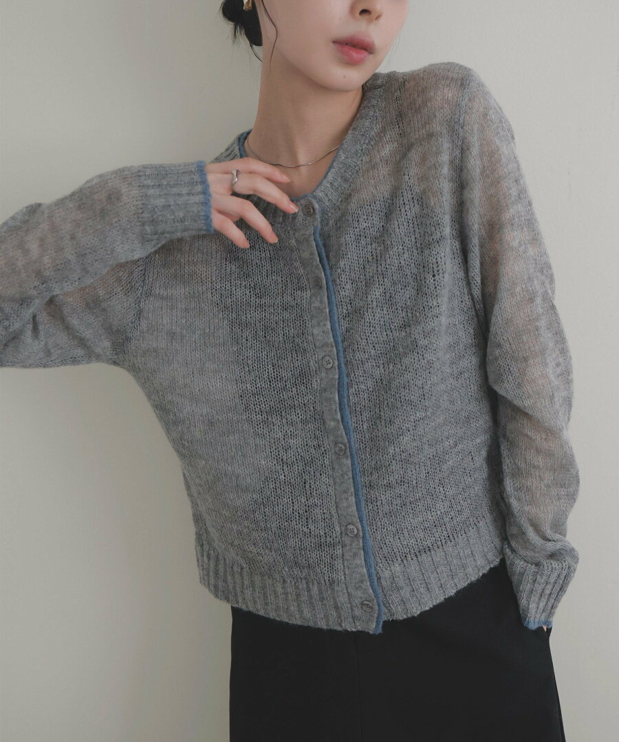 【SALE/35%OFF】LIAN シアーバイカラーカーディガン リアン トップス カーディガン グレー ブラウン ホワイト - メイン画像 4