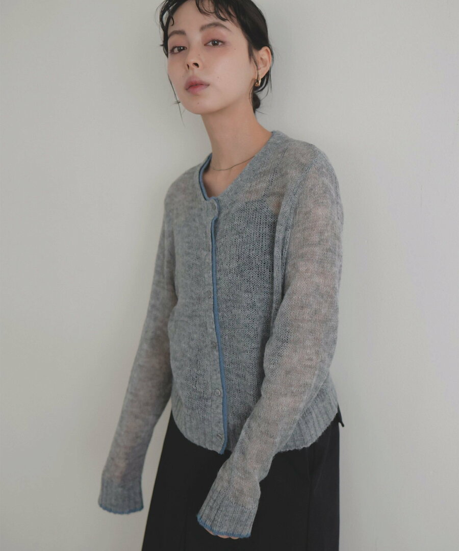 【SALE/35%OFF】LIAN シアーバイカラーカーディガン リアン トップス カーディガン グレー ブラウン ホワイト - メイン画像 8