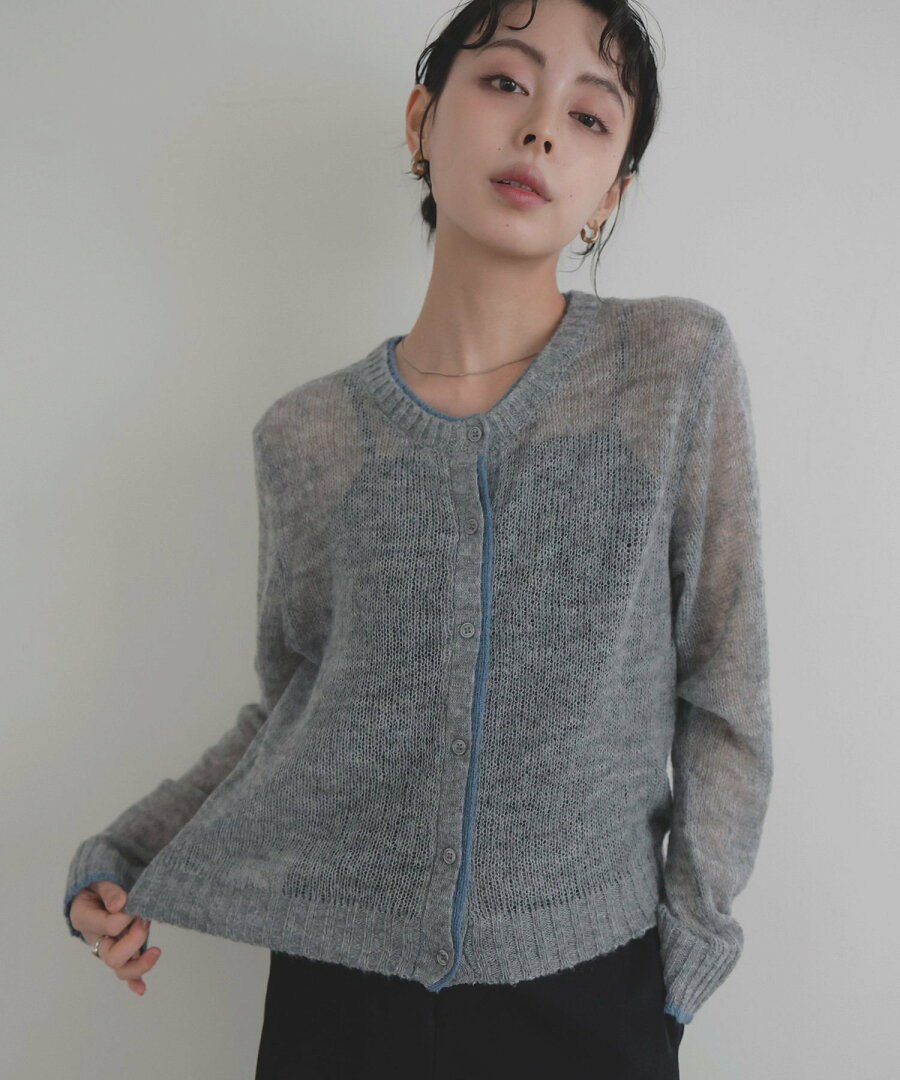 【SALE/35%OFF】LIAN シアーバイカラーカーディガン リアン トップス カーディガン グレー ブラウン ホワイト - メイン画像 12