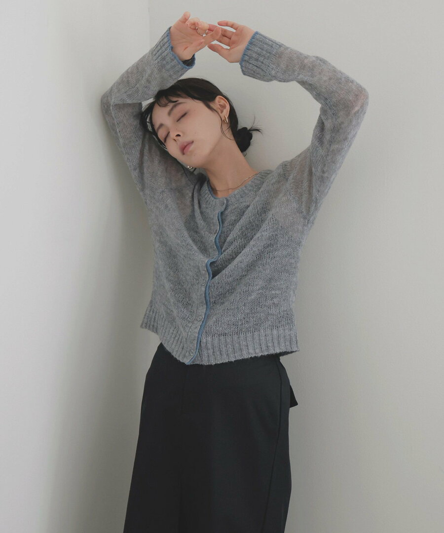 【SALE/35%OFF】LIAN シアーバイカラーカーディガン リアン トップス カーディガン グレー ブラウン ホワイト - メイン画像 16