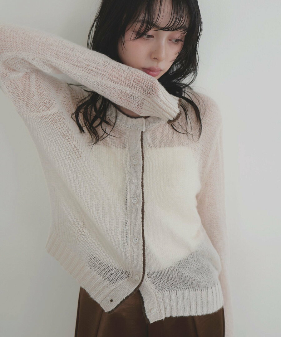 【SALE/35%OFF】LIAN シアーバイカラーカーディガン リアン トップス カーディガン グレー ブラウン ホワイト - メイン画像 1