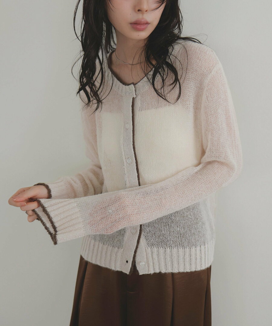 【SALE/35%OFF】LIAN シアーバイカラーカーディガン リアン トップス カーディガン グレー ブラウン ホワイト - メイン画像 9