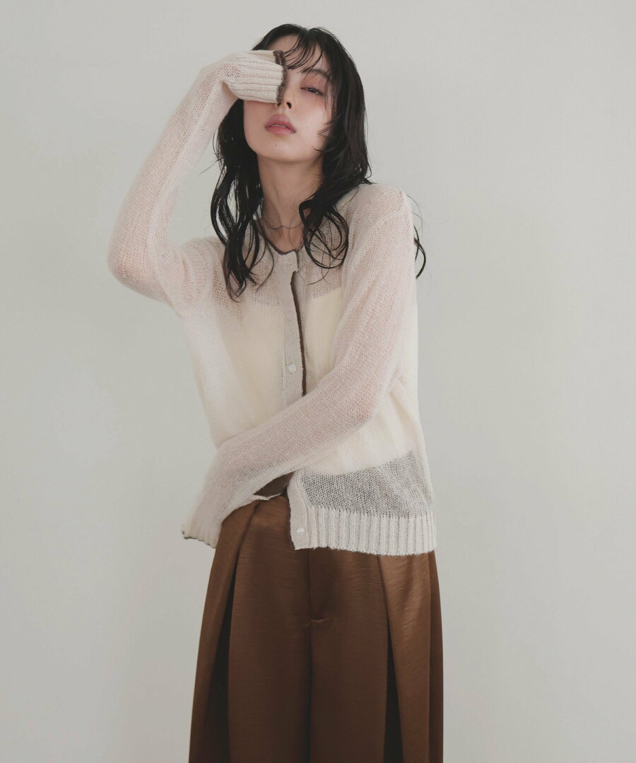 【SALE/35%OFF】LIAN シアーバイカラーカーディガン リアン トップス カーディガン グレー ブラウン ホワイト - メイン画像 13