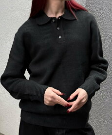 Chikashitsu + 【Chikashitsu +】wool touch lib knit polo / ニットポロ リブニット 長袖ニット ネバーマインドザエックスユー／チカシツプラス トップス ポロシャツ グリーン ブラック ブラウン グレー【送料無料】