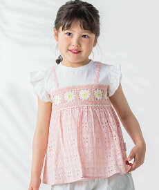 SLAP SLIP お花かぎ編みレースドッキングTシャツ(80~130cm) ベベ オンライン ストア トップス カットソー・Tシャツ ピンク ホワイト