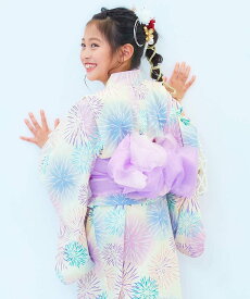 devirock 【帯2本付きで華やか】簡単着付け ワンピースにもなる セパレート浴衣 子供服 キッズ ベビー服 26SS デビロック 着物・浴衣・和装小物 浴衣 ホワイト ブルー