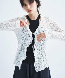 CODE A �yRe�zfluffy lace blouse �R�[�h�G�[ �g�b�v�X �V���c�E�u���E�X �z���C�g �u���b�N�y���������z