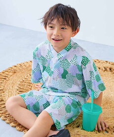 【SALE／7%OFF】devirock すぽっと着られる 着心地やわらか 総柄プリント おやすみ甚平 子供服 キッズ 26SS デビロック 着物・浴衣・和装小物 浴衣 パープル グリーン ネイビー ピンク