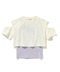 【SALE／30%OFF】SHOO・LA・RUE 【110-140cm/2点セット】肩スリットTシャツ+インナーキャミセット シューラルー トップス アンサンブル ホワイト グリーン