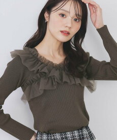 【SALE／30%OFF】index クロスチュールフリルリブニット【洗濯機OK/抗ピル】 インデックス トップス ニット グレー ピンク ブラック