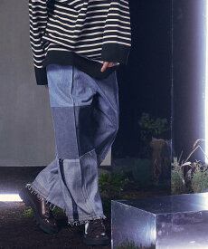 MAISON SPECIAL Patchwork Vintage denim One-Tuck Wide Roll up Pants メゾンスペシャル パンツ ジーンズ・デニムパンツ ブラック ブルー【送料無料】