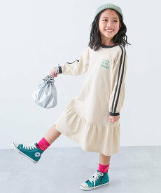 devirock 裾フリル サイドラインレース 長袖ワンピース 子供服 キッズ 女の子 綿100% 綿 26SS デビロック ワンピース・ドレス ワンピース ホワイト ピンク ネイビー ブルー