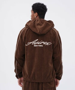 �ySALE�^30%OFF�zAVIREX VELOUR ZIP PRAKA CURSIVE LOGO / �x���A �W�b�v �p�[�J�[ �J�[�V�u�� �A���B���b�N�X �g�b�v�X �p�[�J�[�E�t�[�f�B�[ �u���E�� �l�C�r�[�y���������z