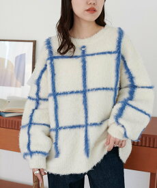 Discoat 【着映え/手洗い可能】チェック柄プルオーバー《WEB限定カラーあり》 ディスコート トップス ニット ホワイト ベージュ ブラウン グレー【送料無料】