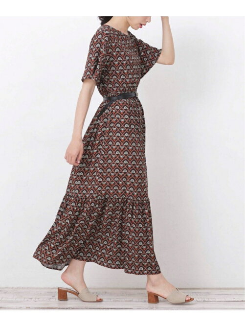 Nano Universe Web限定 フレアスリーブエスニック柄ワンピース