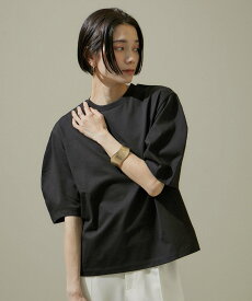 SALON adam et rope' 【WEB限定】フォルムスリーブクルーネックTシャツ【接触冷感・UVケア】 サロン アダム エ ロペ トップス カットソー・Tシャツ ブラック ホワイト ブラウン ブルー【送料無料】