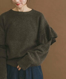 【SALE／40%OFF】URBAN RESEARCH ITEMS フリルクルーネックニット アーバンリサーチアイテムズ トップス ニット ブラウン ホワイト グレー