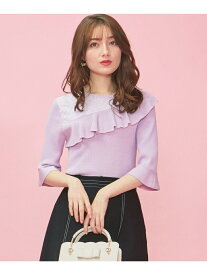 【SALE／50%OFF】Feroux 【洗える】フリルポイントワンショルダー ニット フェルゥ トップス ニット パープル ベージュ ブラウン