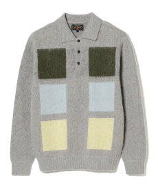 【SALE／50%OFF】BEAMS MEN BEAMS PLUS / 9ゲージ シャギー ニット ポロシャツ 22 ビームス アウトレット トップス ポロシャツ ベージュ イエロー カーキ【送料無料】