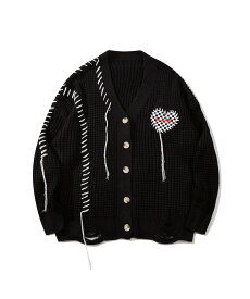 【SALE／20%OFF】HOOK HOOK -original-/ワッフル編みクレイジーステッチVネックカーディガン アイモハ トップス カーディガン ベージュ パープル グリーン ブラック【送料無料】