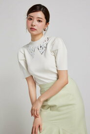 rienda ビジューカラーハーフSLV Knit TOP リエンダ トップス ニット ホワイト ブラック【送料無料】