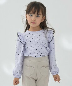 Lycee mine 【ソフトコットン】フリル付きボリュームスリーブアソート総柄Tシャツ ナルミヤオンライン トップス カットソー・Tシャツ ホワイト パープル ブルー ピンク