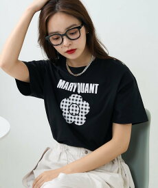 MARY QUANT フラワーモチーフチェックロゴ半袖Tシャツ 限定展開 フリークスストア トップス カットソー・Tシャツ ホワイト ブラウン ブラック【送料無料】