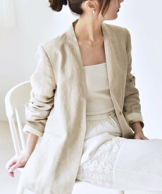 【SALE／50%OFF】quaranciel quaranciel:＜手洗い可能＞ヨーロピアンフラックス リネン ノーラペル オーバー ジャケット シップス ジャケット・アウター ノーカラージャケット ベージュ ブラック【送料無料】