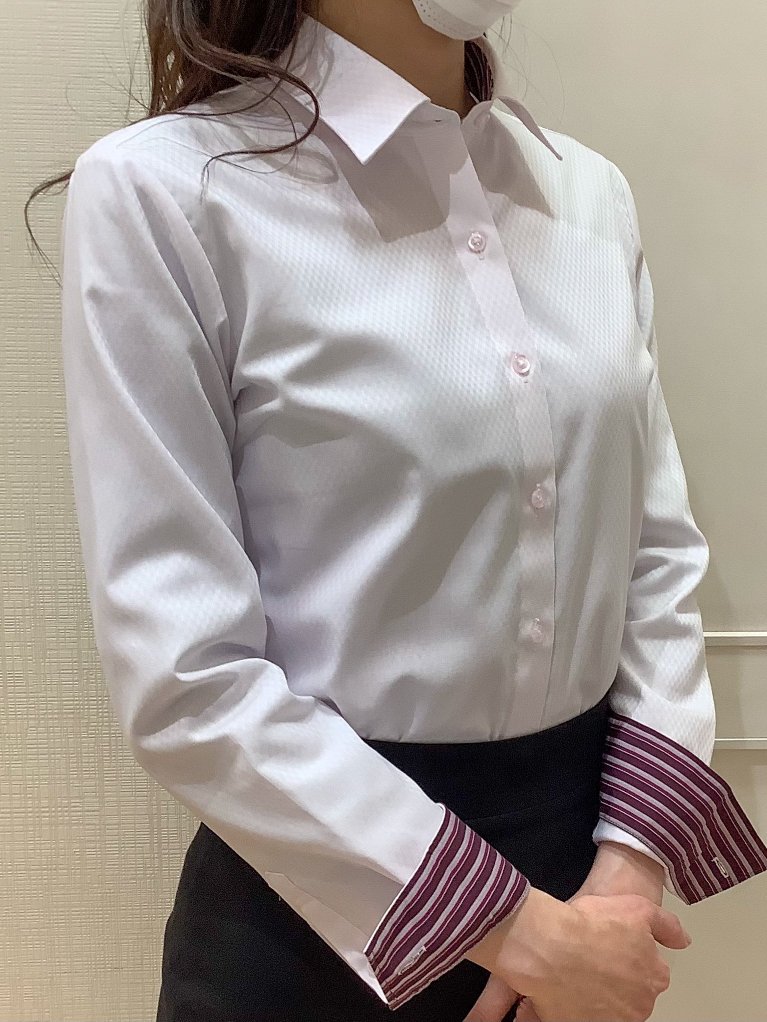 (W)形態安定 レギュラーカラー 長袖 レディースシャツ