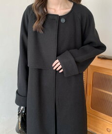 【SALE／46%OFF】ECLIN ノーカラーケープロングコート バナーバレット ジャケット・アウター ノーカラージャケット ブラック ベージュ ブルー ブラウン ホワイト カーキ【送料無料】