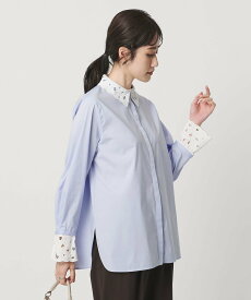 UNITED ARROWS エンブロイダリー カラー シャツ -ウォッシャブル- ユナイテッドアローズ トップス シャツ・ブラウス ネイビー ホワイト ブルー【送料無料】