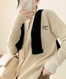 【SALE／30%OFF】miniministore リボンワンポイントニットカーディガン秋冬 ミニミニストア トップス ニット パープル ピンク グレー ホワイト レッド