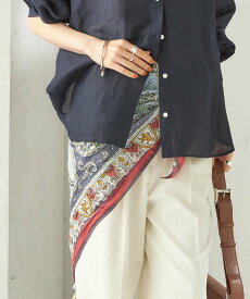 SHIPS WOMEN 《一部追加予約》BINDU: スカーフ 100*100 シップス ファッション雑貨 スカーフ・バンダナ ネイビー オレンジ【送料無料】
