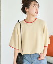 FREAK'S STORE 限定展開 ＜接触冷感＞配色ライン半袖ニットTEE フリークスストア トップス ニット ネイビー ブラウン …