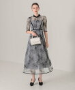 LEJA-配色パイピング花柄ラメレースワンピースドレス 結婚式 レディース