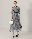 LEJA-配色パイピング花柄ラメレースワンピースドレス 結婚式 レディース