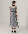 LEJA-配色パイピング花柄ラメレースワンピースドレス 結婚式 レディース
