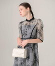 LEJA-配色パイピング花柄ラメレースワンピースドレス 結婚式 レディース