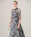 LEJA-配色パイピング花柄ラメレースワンピースドレス 結婚式 レディース
