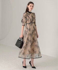 【SALE／10%OFF】Leja LEJA-配色パイピング花柄ラメレースワンピースドレス 結婚式 レディース レジャ ワンピース・ドレス ドレス ベージュ ブルー【送料無料】