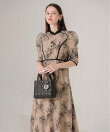 LEJA-配色パイピング花柄ラメレースワンピースドレス 結婚式 レディース