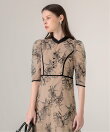 LEJA-配色パイピング花柄ラメレースワンピースドレス 結婚式 レディース