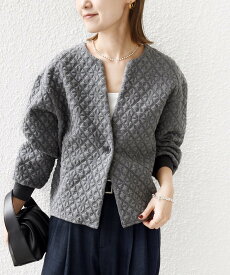 SHIPS WOMEN 《一部追加予約》【WEB限定】＜手洗い可能＞キルティング ジャカード カーディガン シップス トップス カーディガン ブラウン ホワイト ネイビー グレー【送料無料】