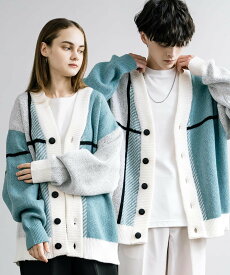 Rocky Monroe オーバーサイズ 7Gクロスチェック柄Vネックカーディガン ロッキーモンロー トップス カーディガン ブルー ブラック ネイビー ホワイト【送料無料】