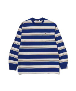 A BATHING APE STRIPE ONE POINT RELAXED FIT POCKET LS TEE �A �x�C�V���O �G�C�v �g�b�v�X �J�b�g�\�[�ET�V���c �l�C�r�[ �u���b�N �x�[�W���y���������z