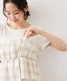 VIS 【夏トク価格】チェック&無地シアービスチェドッキング半袖プルオーバー ビス トップス カットソー・Tシャツ ベージュ ブラック グレー【送料無料】