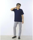 袋ジャガードストライプVネックTシャツ